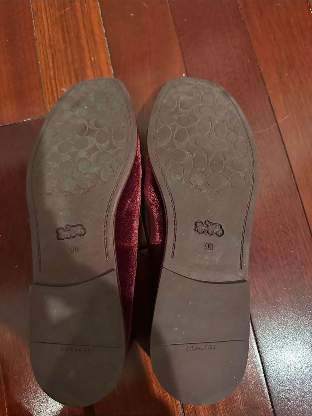 Coach Women's Burgundy Velvet Ballet Flats - Picture 3 of 3